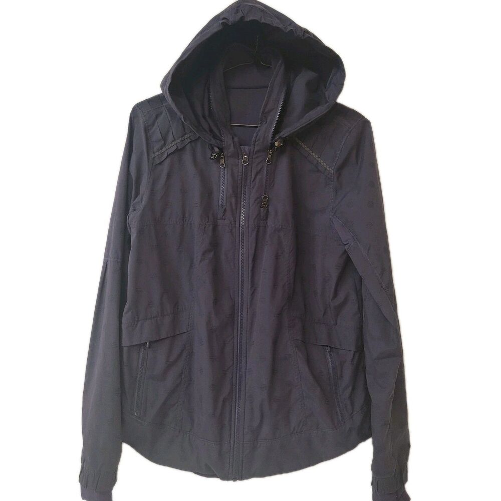 Lululemon Hooded Windbreaker Light Active Navy Blue Dot Print Women Sz 6 Jacket